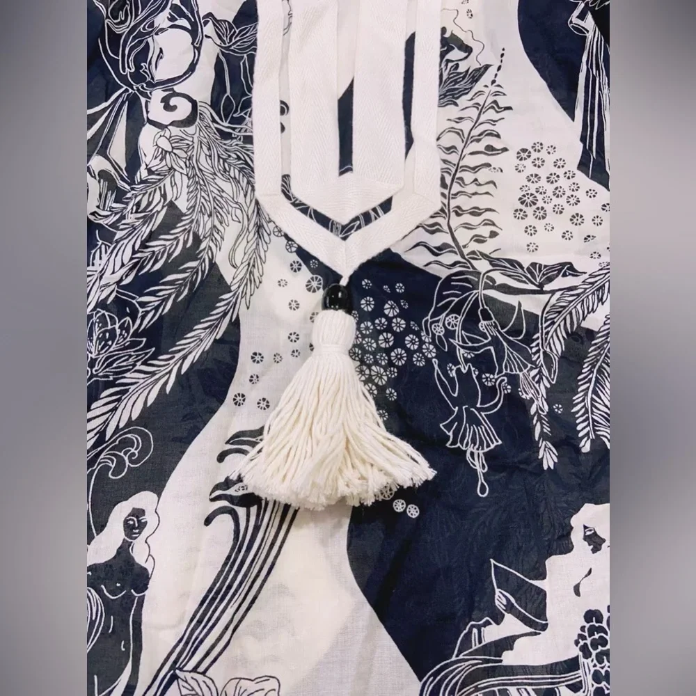 NWT Tory Burch Printed Tory Tunic French Cream Muse
